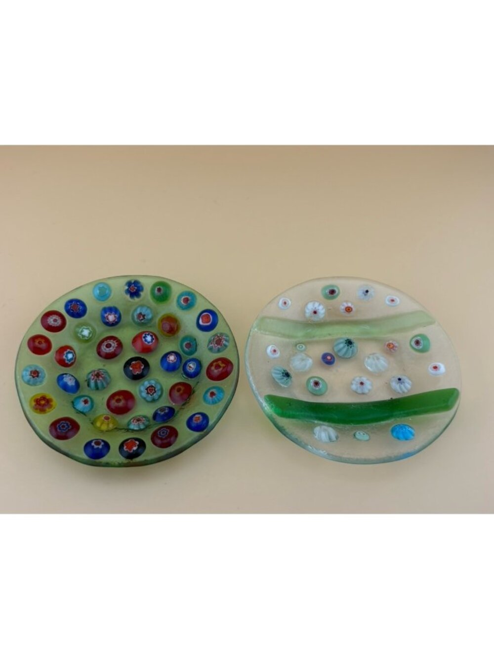2 Studio Art Glass Fused Millefiori Trinket Dishes Round
